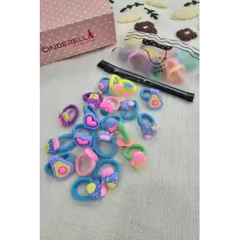 20li Çantalı Yumuşak Acıtmaz Kız Bebek Havlu Lastik Toka Seti - Renkli Çocuk Lastikli Saç Tokası