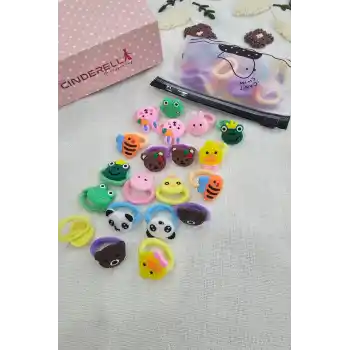 20li Çantalı Yumuşak Acıtmaz Kız Bebek Havlu Lastik Toka Seti - Renkli Çocuk Lastikli Saç Tokası