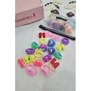 20li Çantalı Yumuşak Acıtmaz Kız Bebek Havlu Lastik Toka Seti - Renkli Çocuk Lastikli Saç Tokası