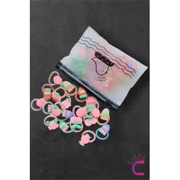 20li Renkli Karışık Figürlü Dayanıklı Kız Çocuk Lastik Toka Seti - Sevimli Bebek Lastikli Toka