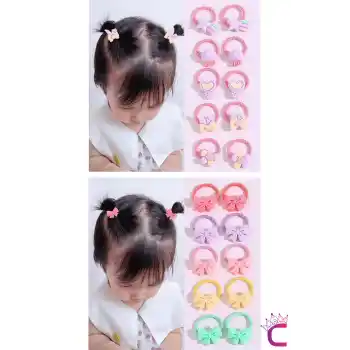 20li Renkli Karışık Figürlü Dayanıklı Kız Çocuk Lastik Toka Seti - Sevimli Bebek Lastikli Toka