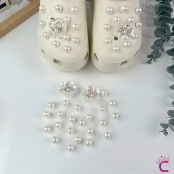 24lü Incili Taşlı Çiçekli Terlik Süsü Seti Jibbitz - Cross Terlik Süsleri Crocks Charm Aksesuar