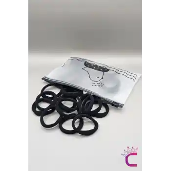 25li Günlük Kullanım Dayanıklı Kadın Siyah Lastik Toka Seti 4.5cm - Yumuşak Lastikli Saç Tokası