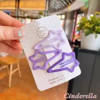 3lü Büyük Mat Soft Mor Renkli Kayan Yıldız ÇıtÇıt Toka Seti 5.2cm - Yıldızlı Çıtçıt Çocuk Tokası