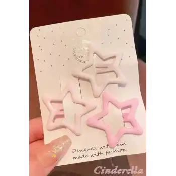 3lü Büyük Mat Soft Pembe Tonlu Yıldızlı Çıtçıt Toka Seti 4.2cm - Çocuk Yıldız Çıtçıtlı Yan Saç Toka