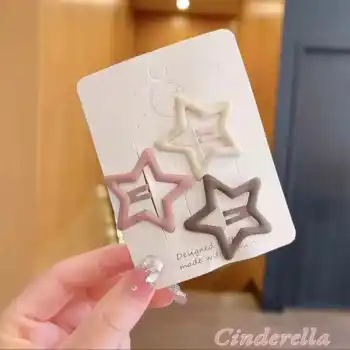 3lü Büyük Mat Soft Renkli Yıldız Çıt Çıt Toka Seti 4.2cm - Yıldızlı Çıtçıtlı Çocuk Saç Tokası