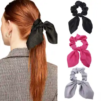 3lü Fular Scrunchie Fularlı Saç Lastiği - Kadın Fularlı Fiyonk Toka Lastikli Saç Tokası Renk-5