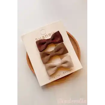 3lü Kadife Kumaşlı Kurdele Fiyonk Çocuk Toka Seti - Kız Çocuk Klips Pens Saç Tokası Model-2