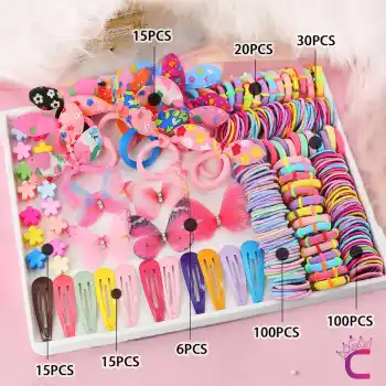 301 Parça Hediyelik Kutulu Kız Çocuk Toka Seti - Kelebekli Çıtçıt Tavşan Lastik Bebek Saç Tokası