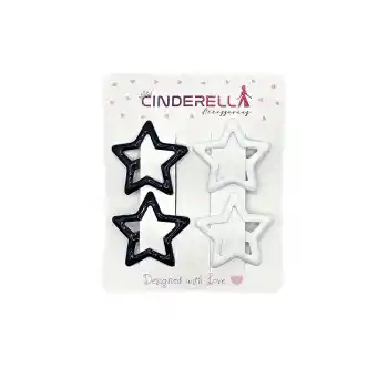 4lü Bjk Siyah Beyaz Taraftar Tokası 3.2cm Metal - Renkli Yıldızlı Çıtçıtlı Toka Çocuk Saç Tokası