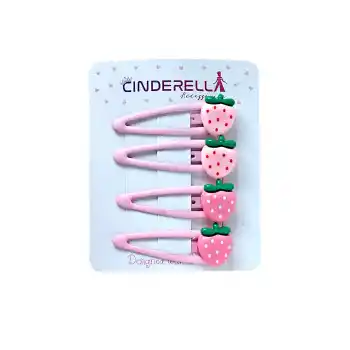 4lü Çilekli Çıt Çıt Kız Çocuk Toka Seti Pembe - Yumuşak Çıtçıt Bebek Saç Tokası Çıtçıtlı Toka