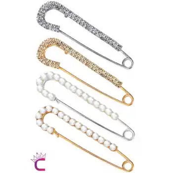 4lü İncili Zirkon Taşlı Kadın İskoç İğnesi Broş Seti Gold Gümüş - Kaban Ceket Kazak Atkı Yaka Broş