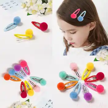 4lü Karışık Renk Ponpon Çıt Çıt Toka Seti - Sevimli Kız Bebek Çocuk Çıtçıt Saç Tokası