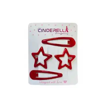 4lü Su Damlası Yıldızlı Çıtçıt Toka Seti Kırmızı - Günlük Kullanım Yıldız Çıtçıt Yan Saç Tokası