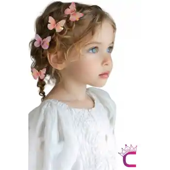 4lü Özel Seri Tül Kanatlı Hareketli Taşlı Kelebek Toka Seti 5cm - Kız Çocuk Kelebekli Saç Tokası
