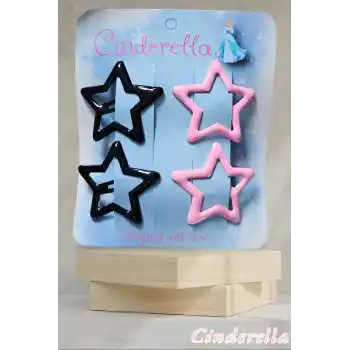 4lü Parlak Siyah & Pembe Yıldız Çıt Çıt Toka Seti - Renkli Yıldızlı Çıtçıt Toka - Yıldız Çıtçıtlı Toka