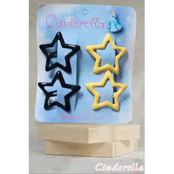 4lü Parlak Siyah & Sarı Yıldız Çıt Çıt Toka Seti - Renkli Yıldızlı Çıtçıt Toka - Yıldız Çıtçıtlı Toka