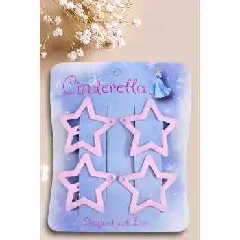 4lü Simli Açık Pembe Yıldız Çıt Çıt Toka Seti - Yıldızlı Çıtçıt Toka - Y2k Star Yıldız Çıtçıtlı Toka