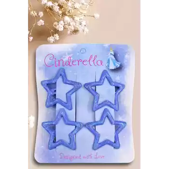 4lü Simli Deniz Mavi Yıldız Çıt Çıt Toka Seti - Yıldızlı Çıtçıt Toka - Y2k Star Yıldız Çıtçıtlı Toka