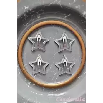 4lü Simli Gümüş Yıldız Çıt Çıt Toka Seti - Yıldızlı Çıtçıt Toka - Y2k Star Yıldız Çıtçıtlı Toka