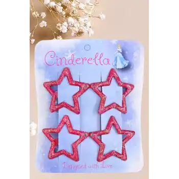 4lü Simli Kırmızı Yıldız Çıt Çıt Toka Seti - Yıldızlı Çıtçıt Toka - Y2k Star Yıldız Çıtçıtlı Toka