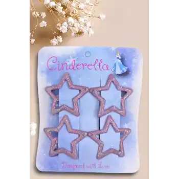 4lü Simli Lila Yıldız Çıt Çıt Toka Seti - Yıldızlı Çıtçıt Toka - Y2k Star Yıldız Çıtçıtlı Toka