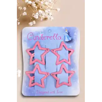 4lü Simli Pembe Yıldız Çıt Çıt Toka Seti - Yıldızlı Çıtçıt Toka - Y2k Star Yıldız Çıtçıtlı Toka