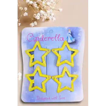 4lü Simli Sarı Yıldız Çıt Çıt Toka Seti - Yıldızlı Çıtçıt Toka - Y2k Star Yıldız Çıtçıtlı Toka