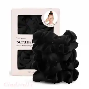 5li Çok Yumuşak Kadın Özel Saten Scrunchie Toka Seti Siyah - Rahat Kullanım Simit Lastik Saç Tokası