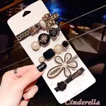 5li Siyah Yeni Trend Moda Büyük Klips Çıtçıt Pens Toka Seti