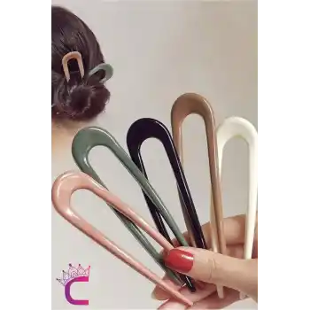 5li U Tasarım Kadın Saç Topuz Tokası 11.5 cm - Klasik Çubuk Toka Saç Çubuğu Aksesuar Toka Seti