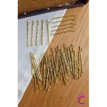 50li Gold Sarı Renk Tel Toka 5cm - Yumuşak Uçlu Acıtmaz Kadın Tel Saç Tokası