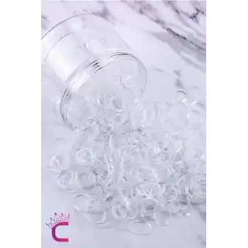 500lü Çantalı İnce Küçük Şeffaf Lastik Toka - Beyaz Şeffaf Perma Saç Lastiği Örgü Tokası