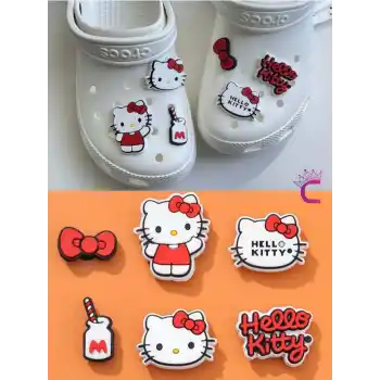 6lı Hello Kitty Çocuk Terlik Süsü Seti Jibbitz - Cross Charm Terlik Süsleri Crocks Aksesuar