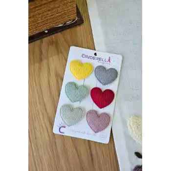 6lı Kalpli Saçsız Bebek Tokası 3.5 cm - Az Saçlı Kız Bebek Toka Seti Çıtçıtlı Yenidoğan Tokası