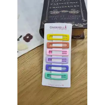 6lı Mat Soft Renkli Dikdörtgen Model Çıtçıt Toka Seti - Kız Çocuk Çıtçıtlı Yan Saç Tokası