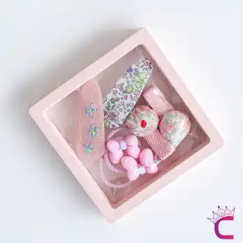 6lı Özel Hediyelik Kutulu Bebek Toka Seti Pembe - Kız Çocuk Lastik Fiyonk Mantar Çiçekli Saç Tokası