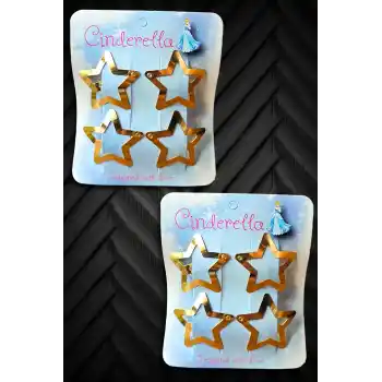 8li Gold Yıldız Çıt Çıt Toka - Y2k Star Yıldızlı Çıtçıt Toka