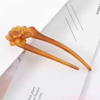 Amber Gradient Flower Fransız El Yapımı Lüks Kemik Topuz Tokası - Yeni Sezon Çubuk Saç Topuz Tokası