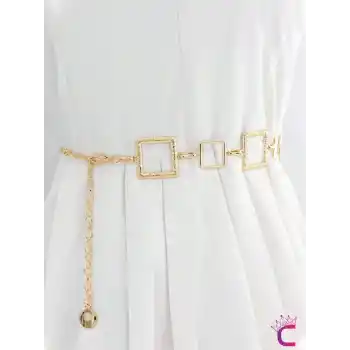 Ayarlanabilir Metal Kare Gold Bel Zinciri Kemeri - Elbise Kot Pantolon Etek Vücut Takısı Kolyesi