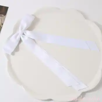 Beyaz Çift Kuyruklu Fiyon Model Pens Toka - Kurdele Fiyonklu Klipsli Pens Saç Tokası