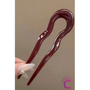 Bordo Geometrik Tasarım Asetat Kadın Saç Topuz Tokası 12.5 cm - Çubuk Toka Saç Çubuğu Aksesuar