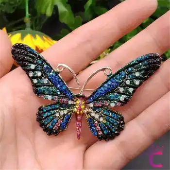 Butterfly Tasarım Renkli Rhinestone Taşlı Kadın Kelebekli Broş - Hediyelik Elbise Ceket Yaka İğnesi