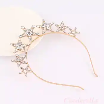 Büyük Yıldızlı Kristal Taşlı Taç Gold Renk - Parti Doğum Günü Düğün Çekimi Yılbaşı Tacı