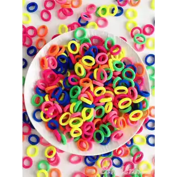 Çantalı 100lü Floresan Renkli Mini Havlu Lastik Toka Seti - Kız Çocuk Lastikli Saç Tokası Model-2