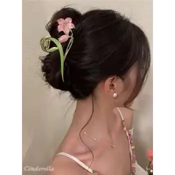 Çiçek ve Yaprak Tasarım İncili Metal Mandal Toka Gold - Zarif Kadın Mandallı Saç Topuz Tokası