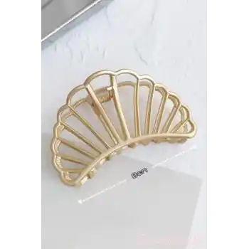 Deniz Kabuğu Model Kadın Gold Metal Mandal Toka - Orta Boy Sıkı Toplayan Lüks Mandal Saç Tokası
