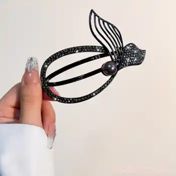 Denizkızı Kuyruğu Model Metal Klipsli Topuz Tokası Siyah - Trend Kadın Kıstırmalı Saç Tokası
