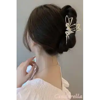 Fairy Tale Peri Kızı Model Taşlı Metal Mandal Toka Gold Renk - Trend Lüks Mandal Saç Tokası