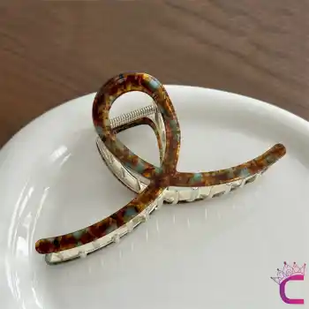 Fiyonk Hologram Leopar Desen Model Asetat Kemik Mandal Toka 11.5cm - Kadın Mandallı Saç Topuz Tokası